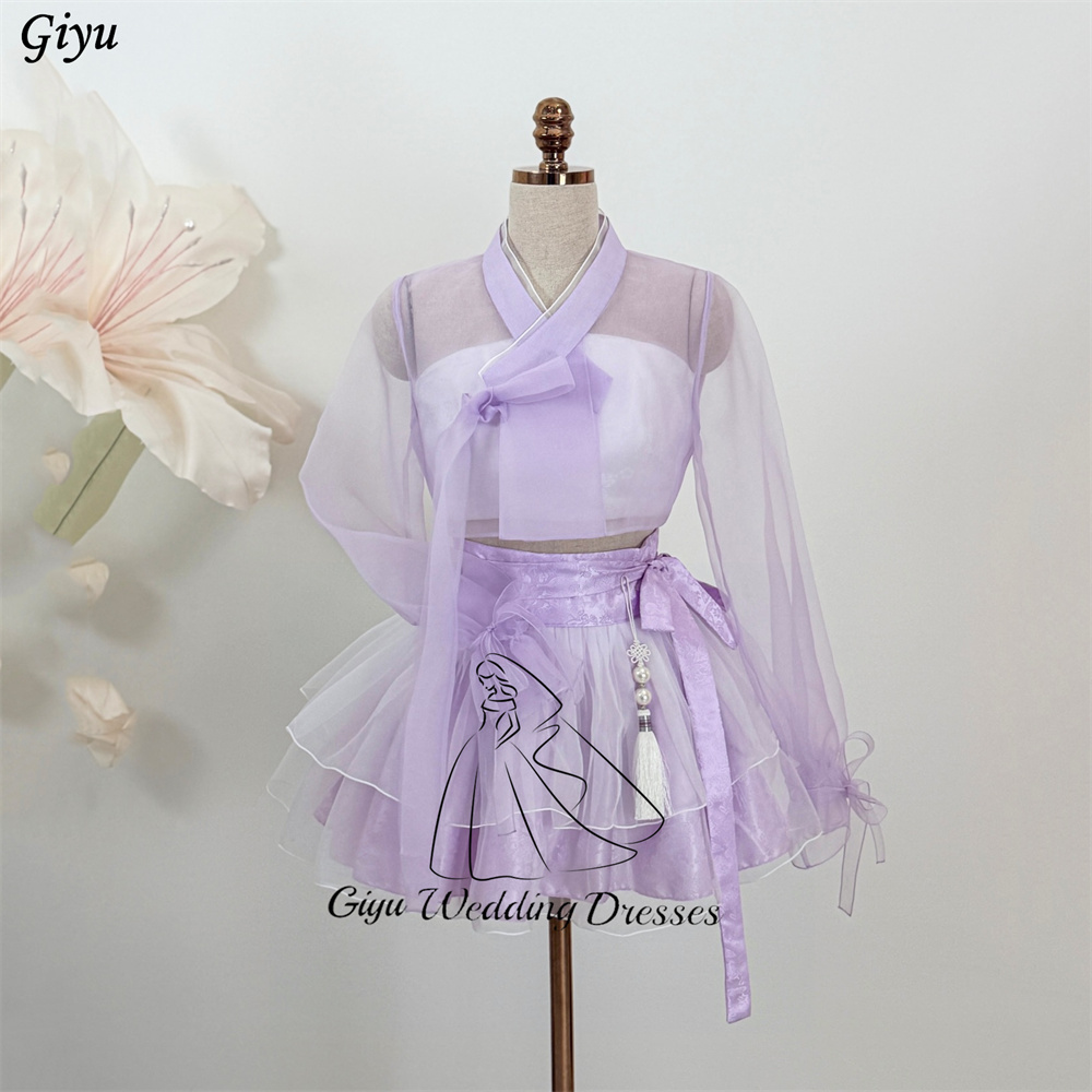 Korean Tea Set - Gaun Mini Hanbok Ungu Giyu Rok