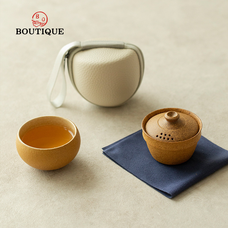 Korean Tea Set - Set Teh Perjalanan Tembikar Kasar Set