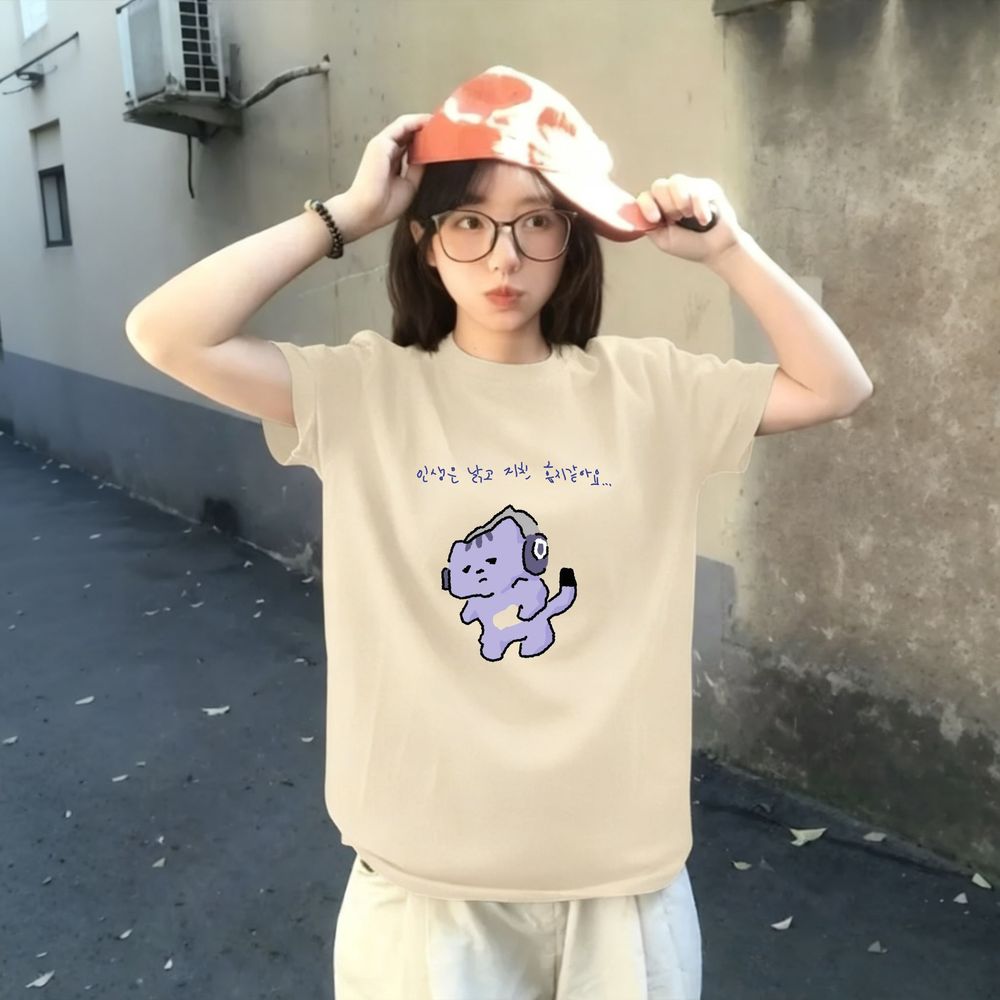 Kaus Gambar Kucing Emo Ungu de - Korean Lifestyle Aesthetic ulasan dan harga
