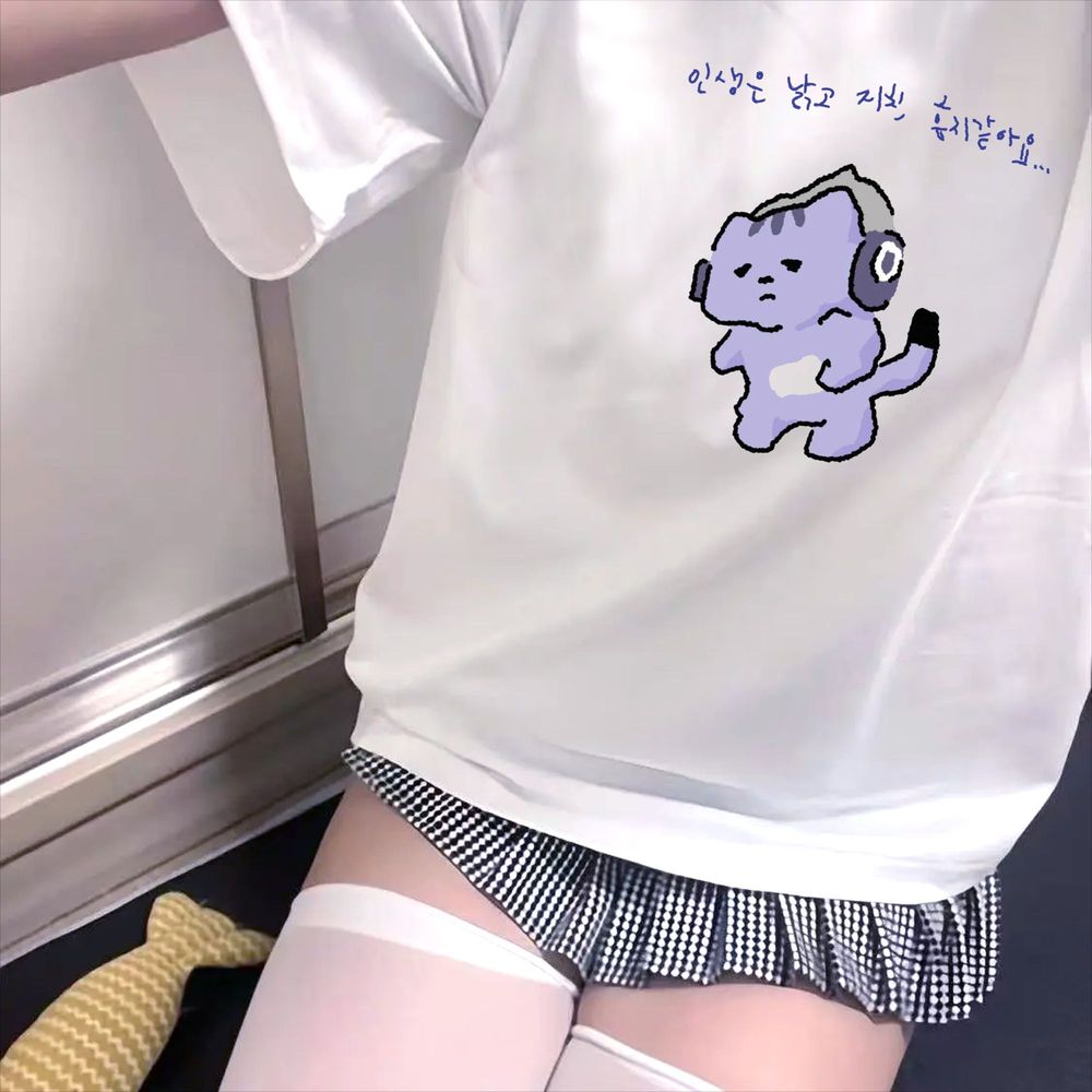 Kaus Gambar Cetak Teks Lucu 'L - Korean Lifestyle Aesthetic ulasan dan harga
