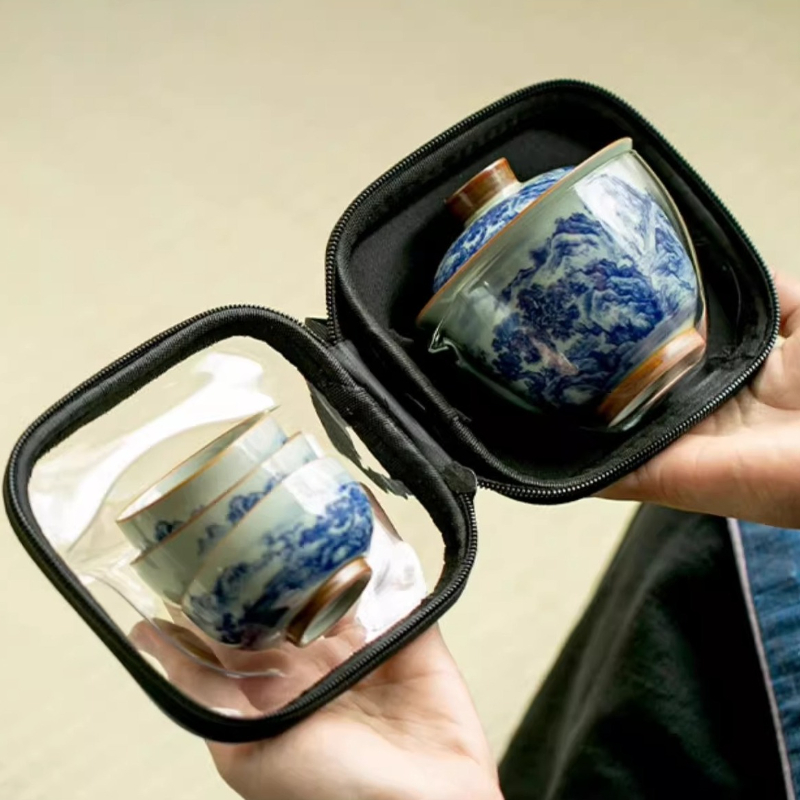 Cangkir Teh Porselen Biru dan  - Korean Tea Set ulasan dan harga